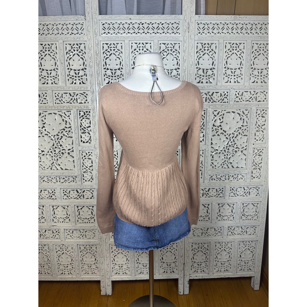 Hollister Y2K Style Tan Cable Knit Long Sleeve Babydoll‎ Sweater Sz Medium - Picture 5 of 7